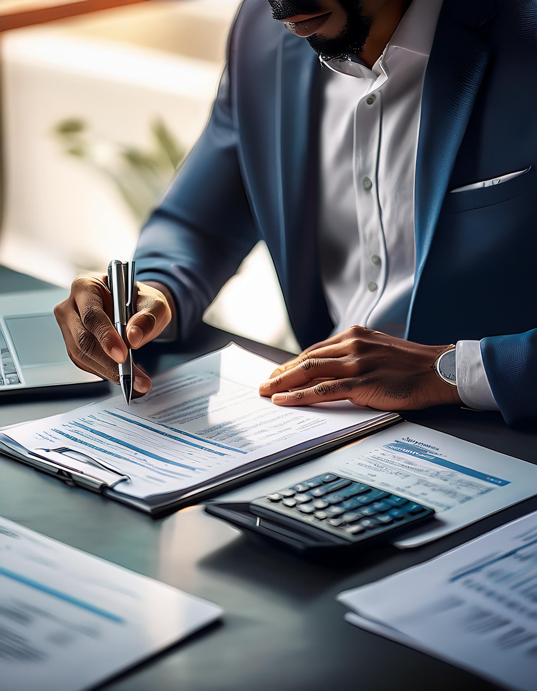 Steuerberater im Gespräch mit Kunden am Schreibtisch